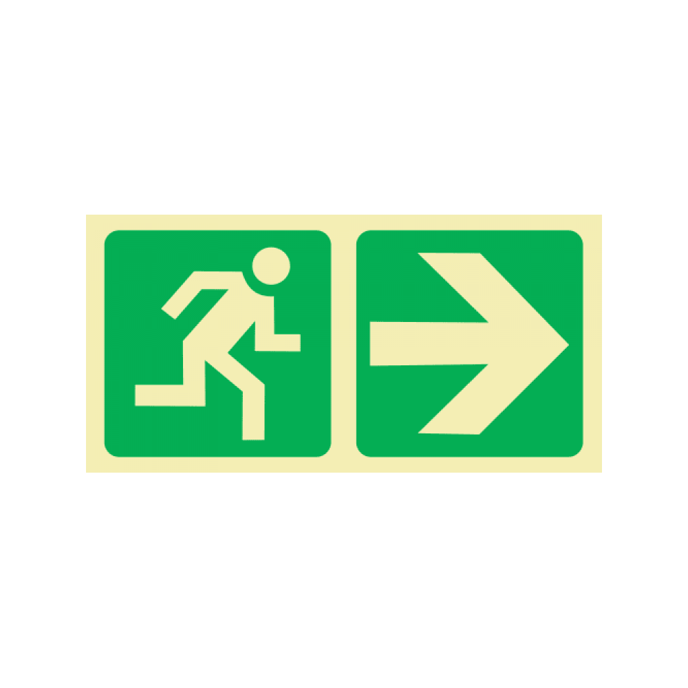 Double Sided Man Running and Green Arrow Sign Green/White 380 x 190 mm