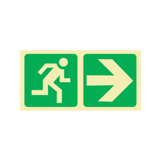 Double Sided Man Running and Green Arrow Sign Green/White 380 x 190 mm